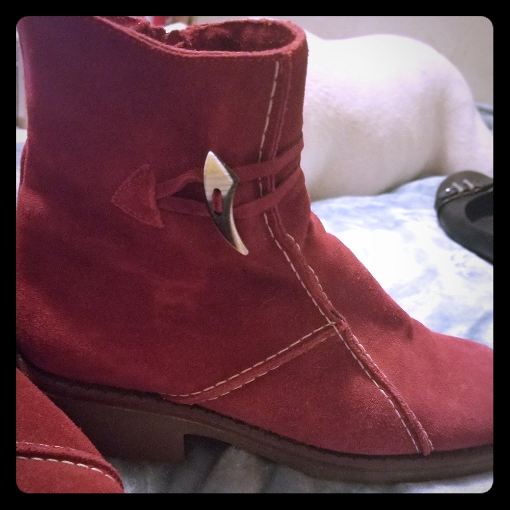 Red suede ankle boots